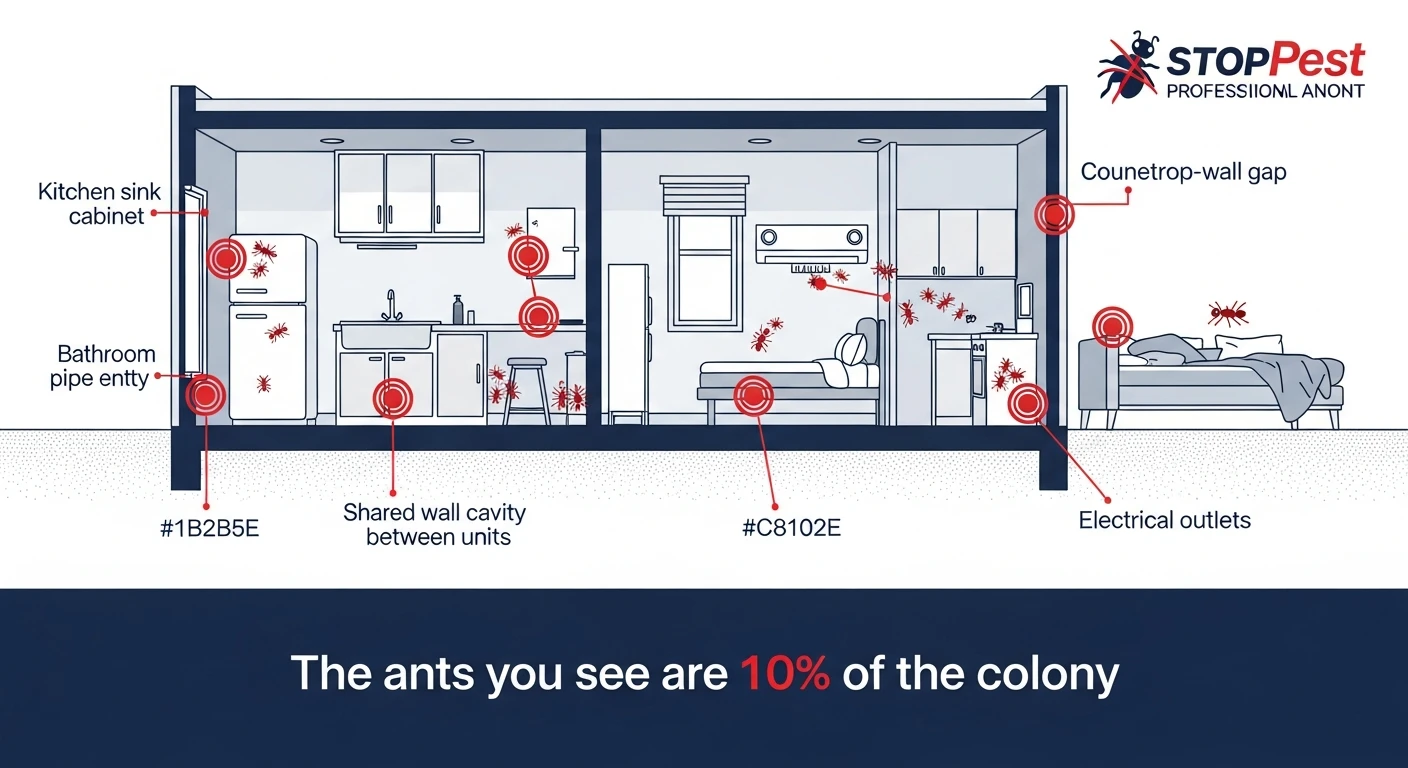 Diagram showing where ants nest inside Singapore HDB flat.
